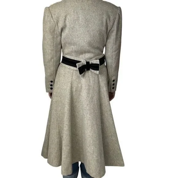 Vintage Womens Cullinane Gray Wool Bow Waist Velvet Collar Trench Coat Jacket S - Picture 7 of 14